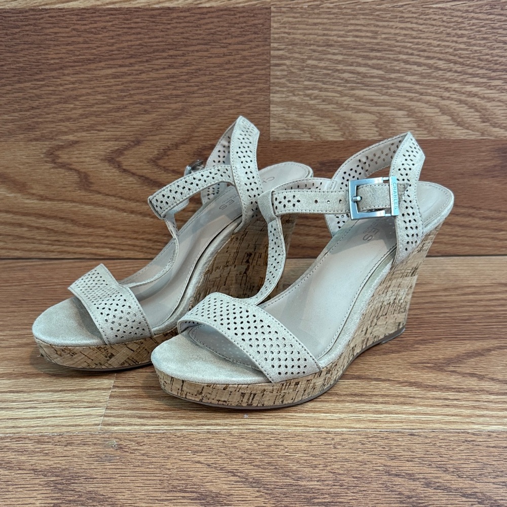 Charles By Charles David Beige Cork & Suede Wedges